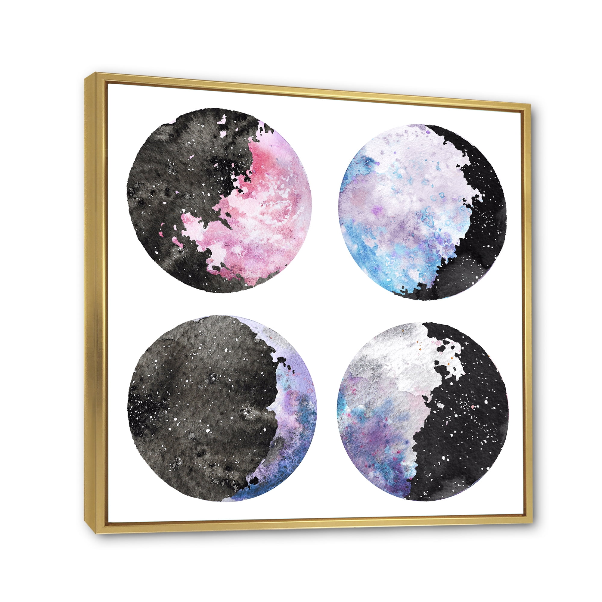 Designart 'Moon Phases With Sky and Stars' Bohemian & Eclectic Framed Canvas Wall Art Print