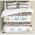 thumbnail image 1 of Boy's Duvet Cover Set King Size, Cartoon Style Train and Tracklines on Sunny Day Hand Drawn Sun and Clouds Flowers, Decorative 3 Piece Bedding Set with 2 Pillow Shams, Multicolor, by Ambesonne, 1 of 3