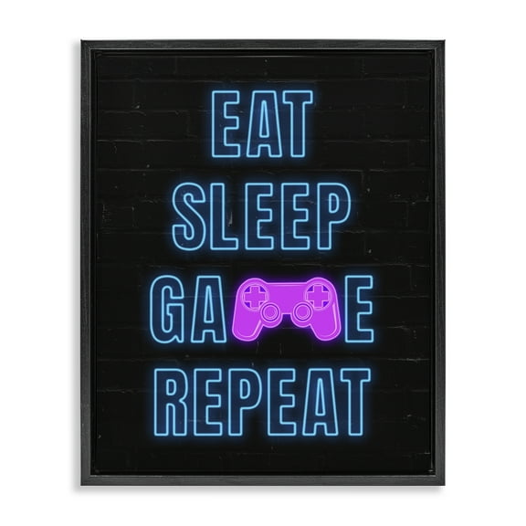 Stupell Industries Neon Gamer Lifestyle Typography Painting Black Floater Framed Art Print Wall Art, 17 x 21