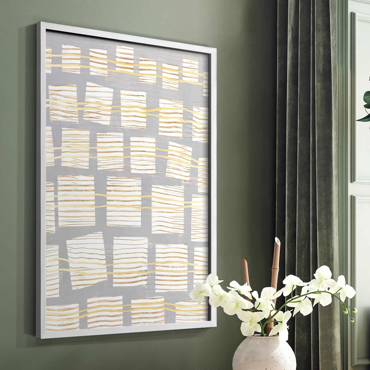 Networks I Framed Print in White Solid Wood Framed Print No Nail Hanging