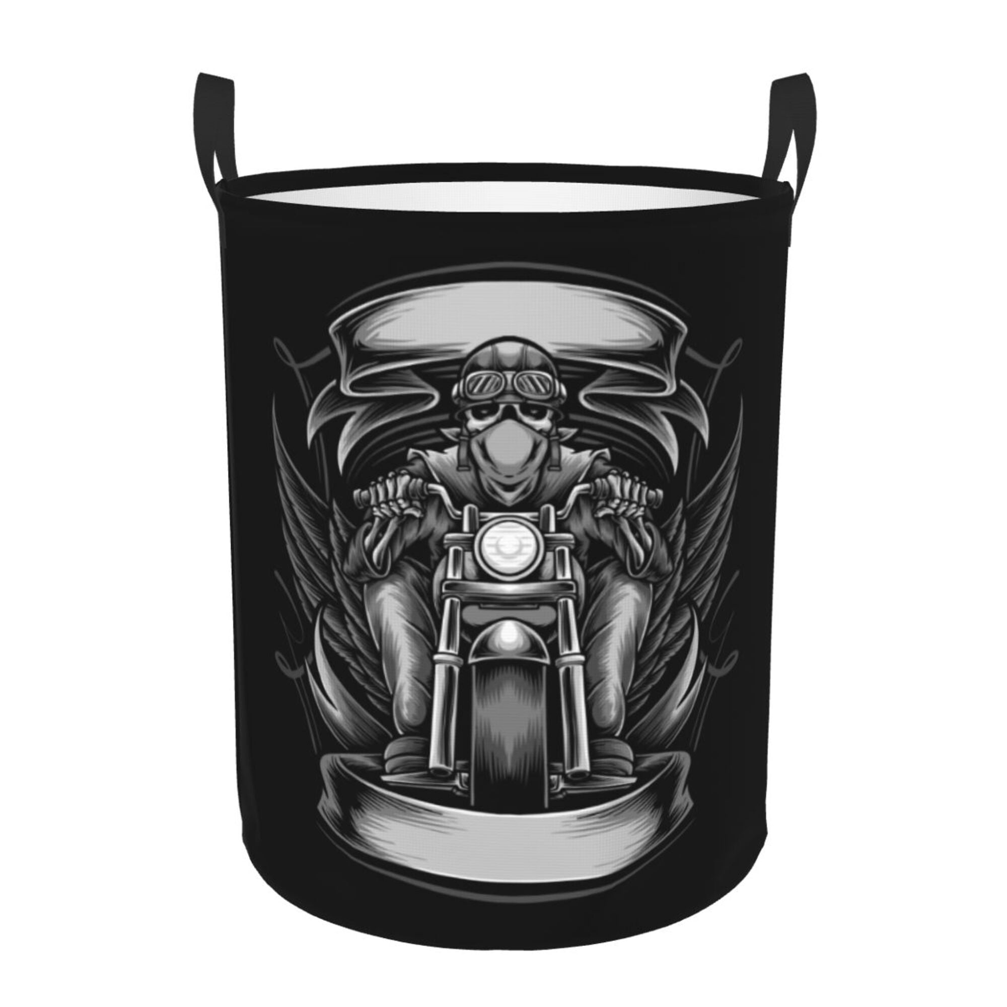 DouZhe Waterproof Collapsible Large Laundry Baskets, Biker Skull Riding