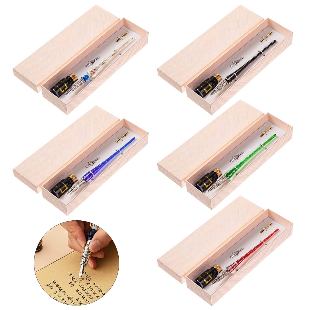 Vintage Dip Pens Antique Glass Dip Pen Set with 2 Replacement Pen Nib, 10ml Ink