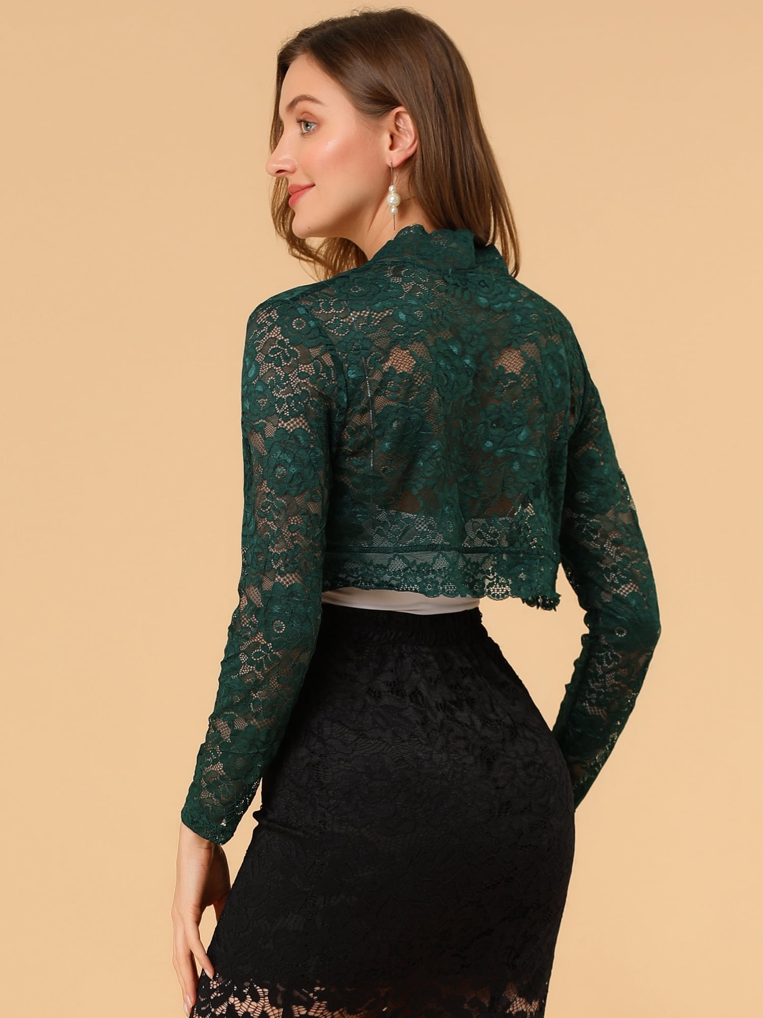 DARING DIVA Women's Lace Bolero Shrugs Sheer Crop Cardigan S Green