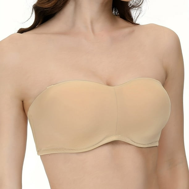 Women's Plus Size Solid Strapless Underwire Bra with Removable Soft Pads  and Translucent Straps - Comfortable and Stylish 