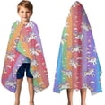thumbnail image 3 of Colorful Stripe Unicorn Pattern Hooded Bath Towel，50"x30" for Ages 3 To 12 Kids, Quick Dry Lightweight Soft Microfiber Hood Beach Towel Cover Up for Kids, 3 of 7