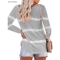 thumbnail image 4 of BadPiggies Women's Long Sleeve Tie Dye Print T-Shirt Round Neck Casual Button Tunic Tops Plus Size Loose Blouse (L, Gray), 4 of 6