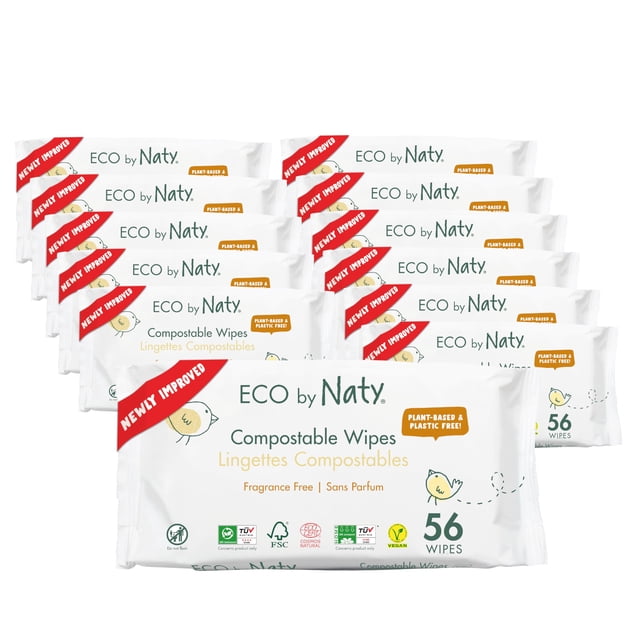 Toallitas para bebés Eco by Naty, sin perfume, 100% compostables, 672 unidades