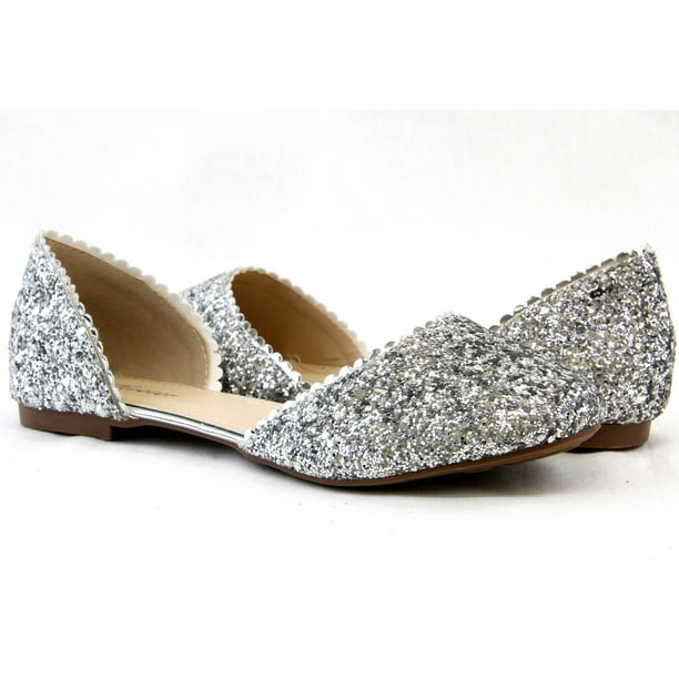 shiny silver flats