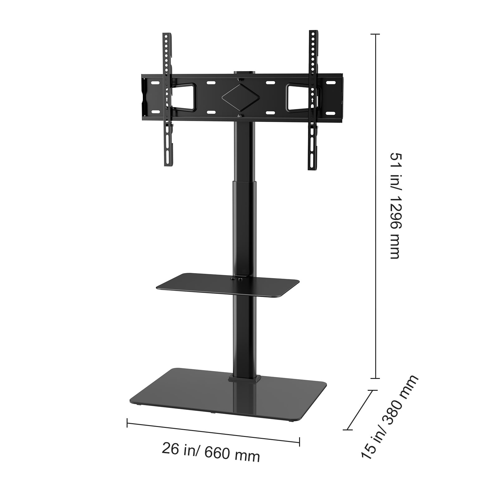 KFFKFF Television Stand Mount, Rotating Elevated TV Stand suitable for 32 to 65 inch Televisions, Alterable Height Mobile TV Stand with Hardened Glass Foundation for Bedroom, Living Area