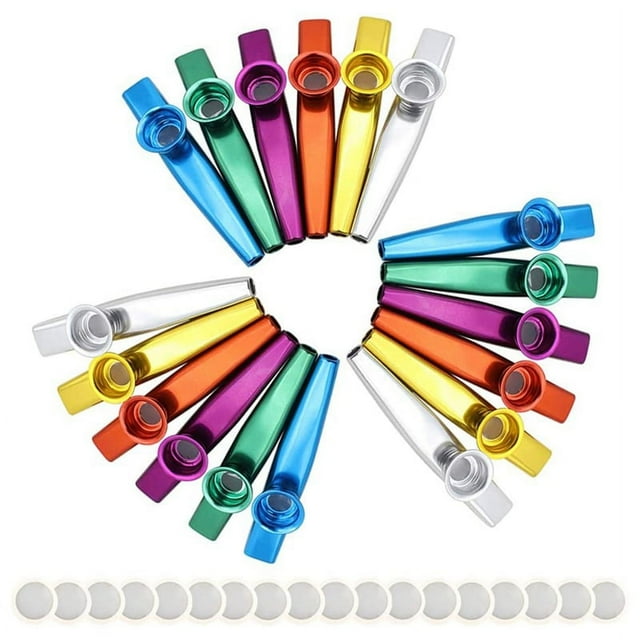 18Pcs Metal Kazoo Musical Instruments Flutes Companion with Kazoo Diaphragms for Guitar,Ukulele, Violin, Piano Keyboard,18 * Kazoo (3 for each color) 18 * Kazoo flute