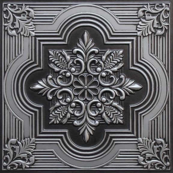 Dundee Deco's Rustic Antique Silver Botanical Glue Up/Drop In Ceiling Panels, 2 ft. X 2 ft. (4 sq ft.) each