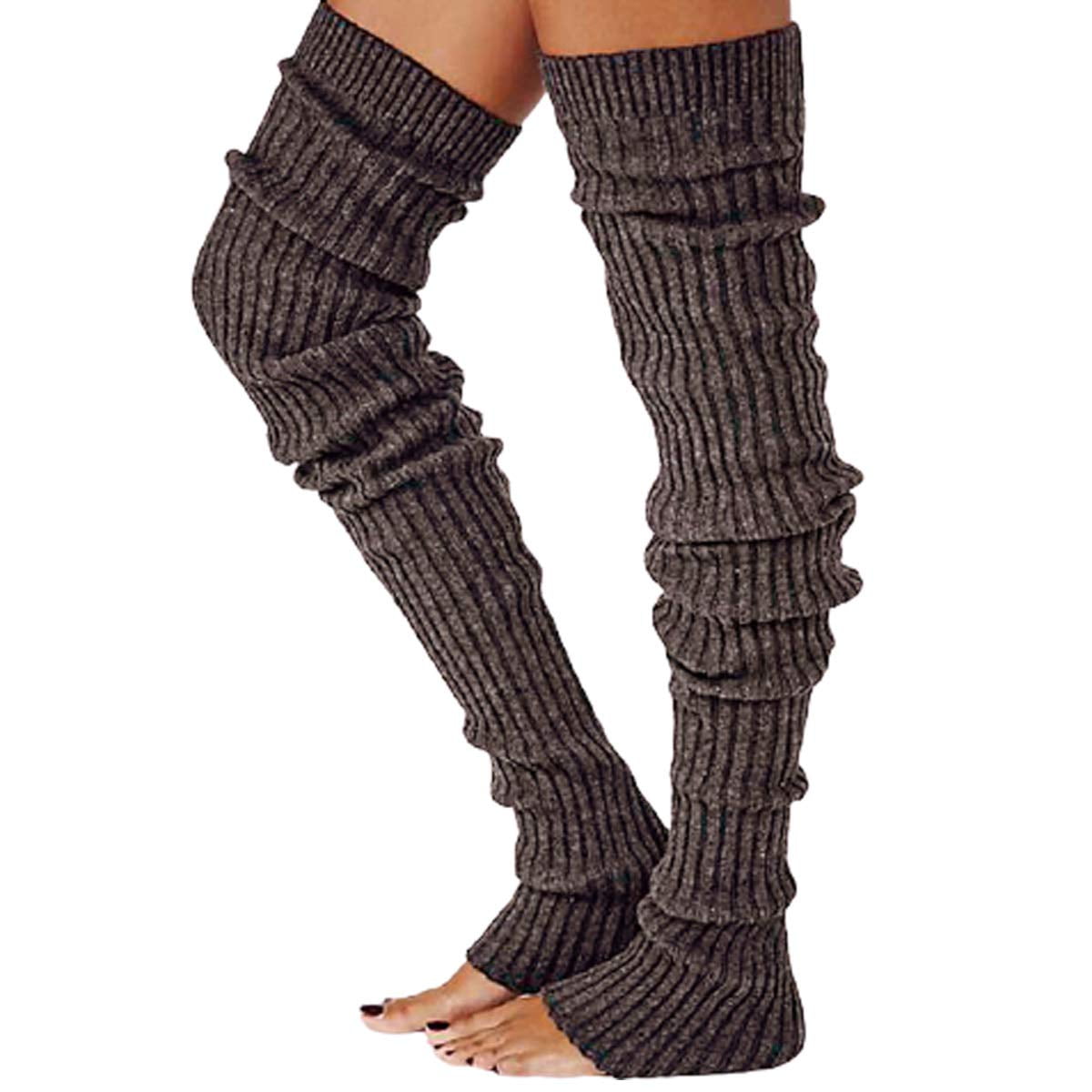 Komoo 2Pair Womens Knitted Leg Warmers Footless Thigh High Woolen Socks