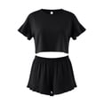 thumbnail image 4 of Jerdar Women's Ruffle Flounce Loose Fit Pajama Set Short Sleeve Crop Top and Shorts Soft Casual Sleepwear XXL, 4 of 5