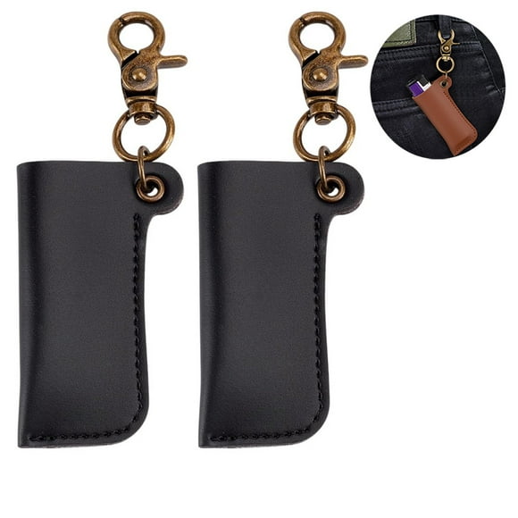 YSTIANN Vintage Portable Lighter Case Holder for BIC Standard Size with Keychain and Belt Clip - Black Option - 2 pack WJ85-2648