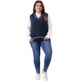 thumbnail image 3 of DARING DIVA Women's Plus V Neck Stripe Cable Knit Pullover Sweater Vest 3X Navy Blue, 3 of 6