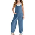 thumbnail image 1 of girls jumpsuit Girls Long Pants Drawstring Cuffs Romper With Pockets 5 14 Years, 1 of 7