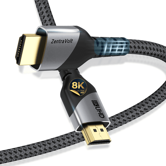 ZentraVolt 8K HDMI Cable 6.6ft Ultra High Speed 48Gbps HDMI 2.1 Cord Supports 8K@60Hz 4K@120Hz HDR eARC Nylon Braided HDMI Cable for TV PS5 Xbox Monitor Laptop