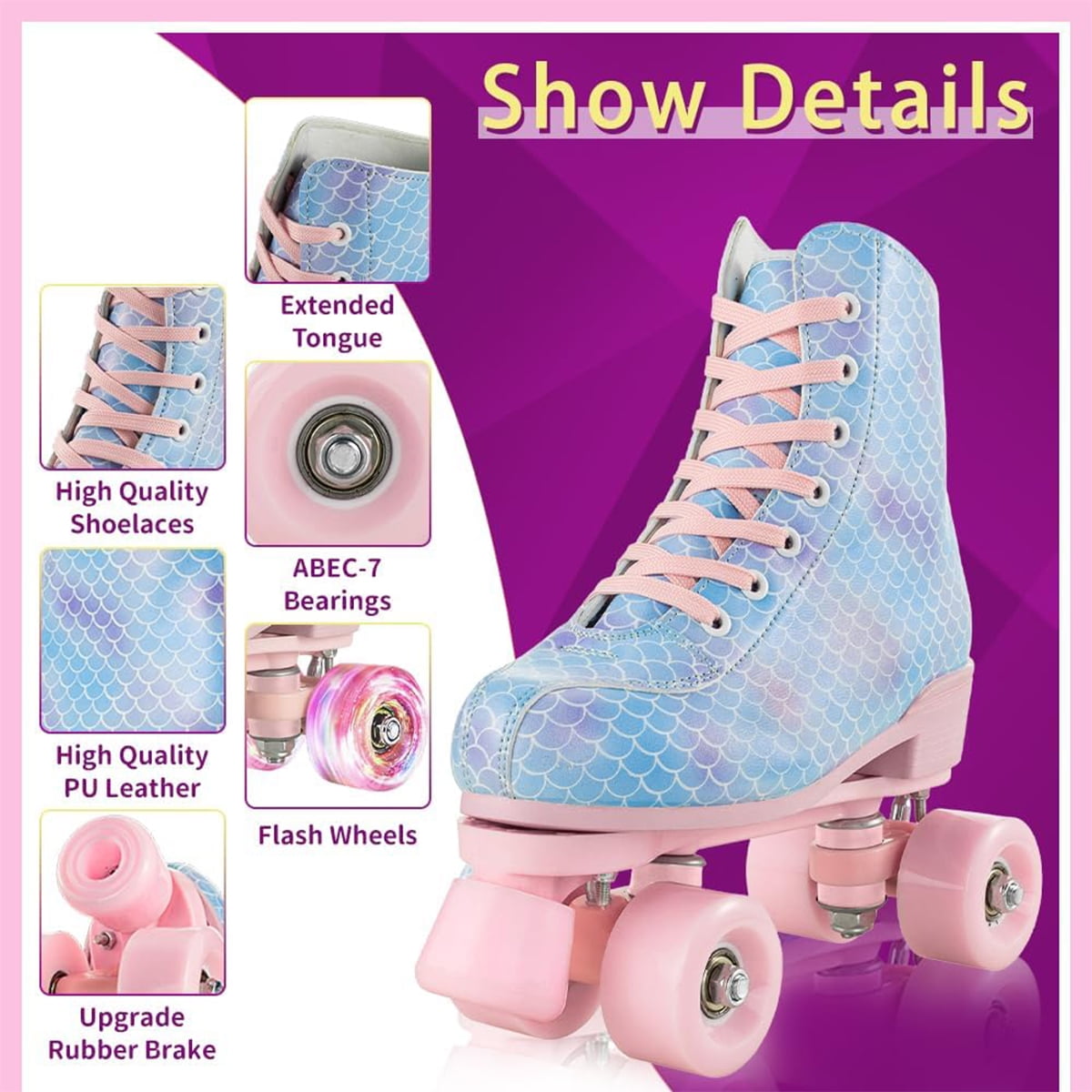 SLLINGLUO Roller Skate for Women, Classic Quad Roller Skates with Light up Wheels, Size 7