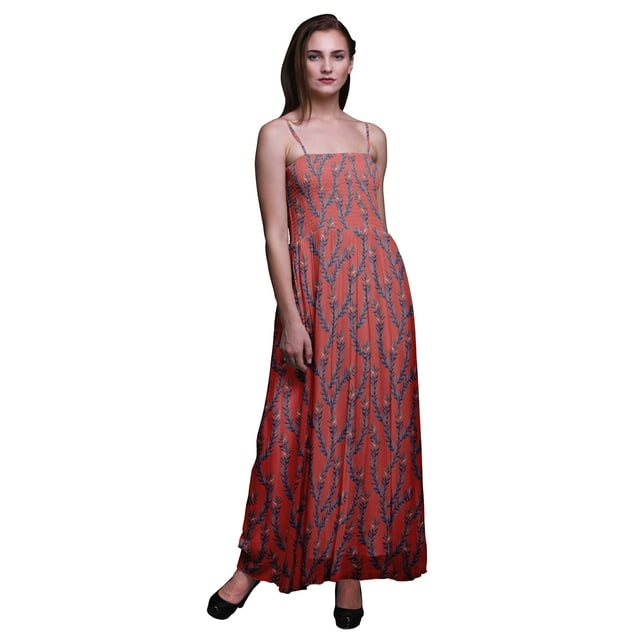 Bimba Robe à Bretelles Smockée Imprimée Feuilles de Laurier pour Femmes - Petite