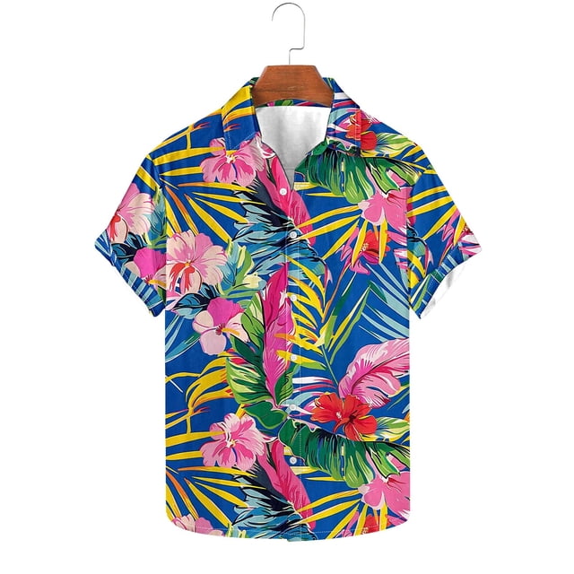 Sentmoon T-Shirts for Man Plus Size Loose Turndown Collar Short Sleeve Mens Shirts Button up Palm Tree Print Vacation Outfits for Mens Soft and Comfortable for Beach Multicolor L