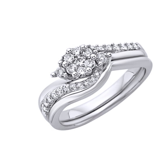 AFFY White Natural Diamond Wedding Ring Set In 10k White Gold (0.5 Cttw)