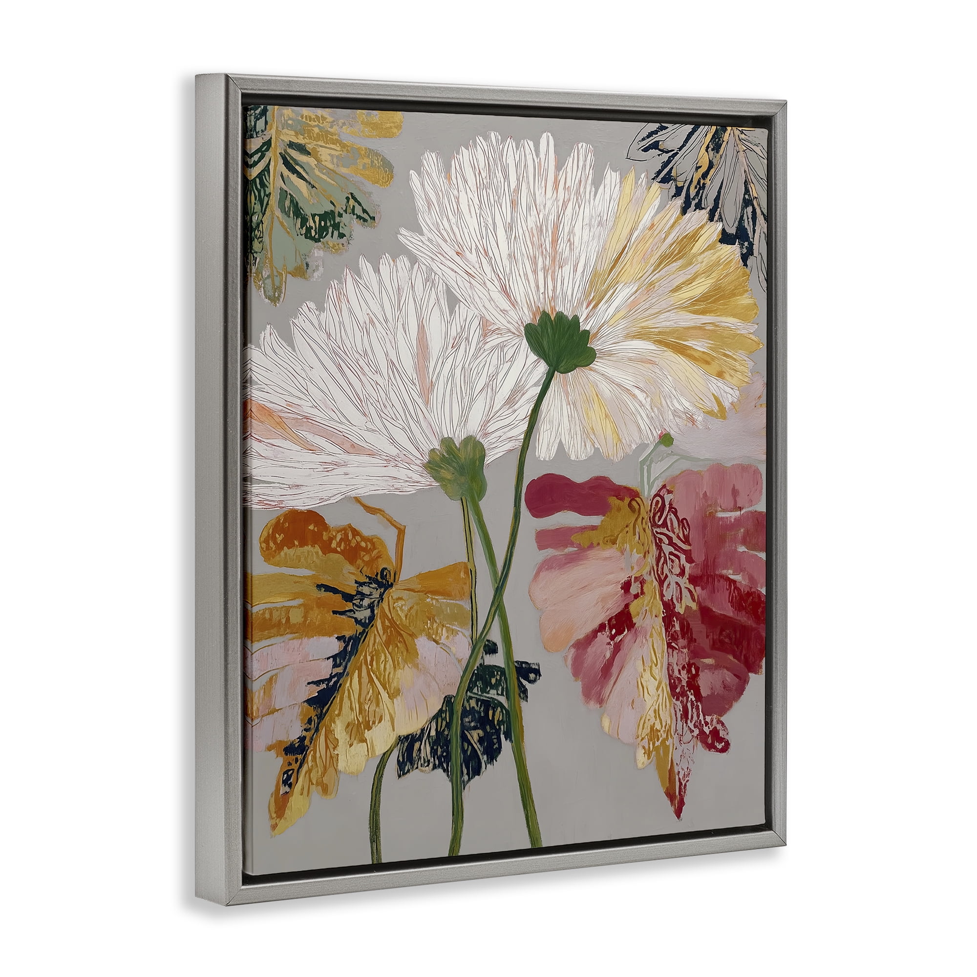 Playful Assumptions Flowers Gray Framed Floater Canvas Wall Art, design by Annabelle Hall