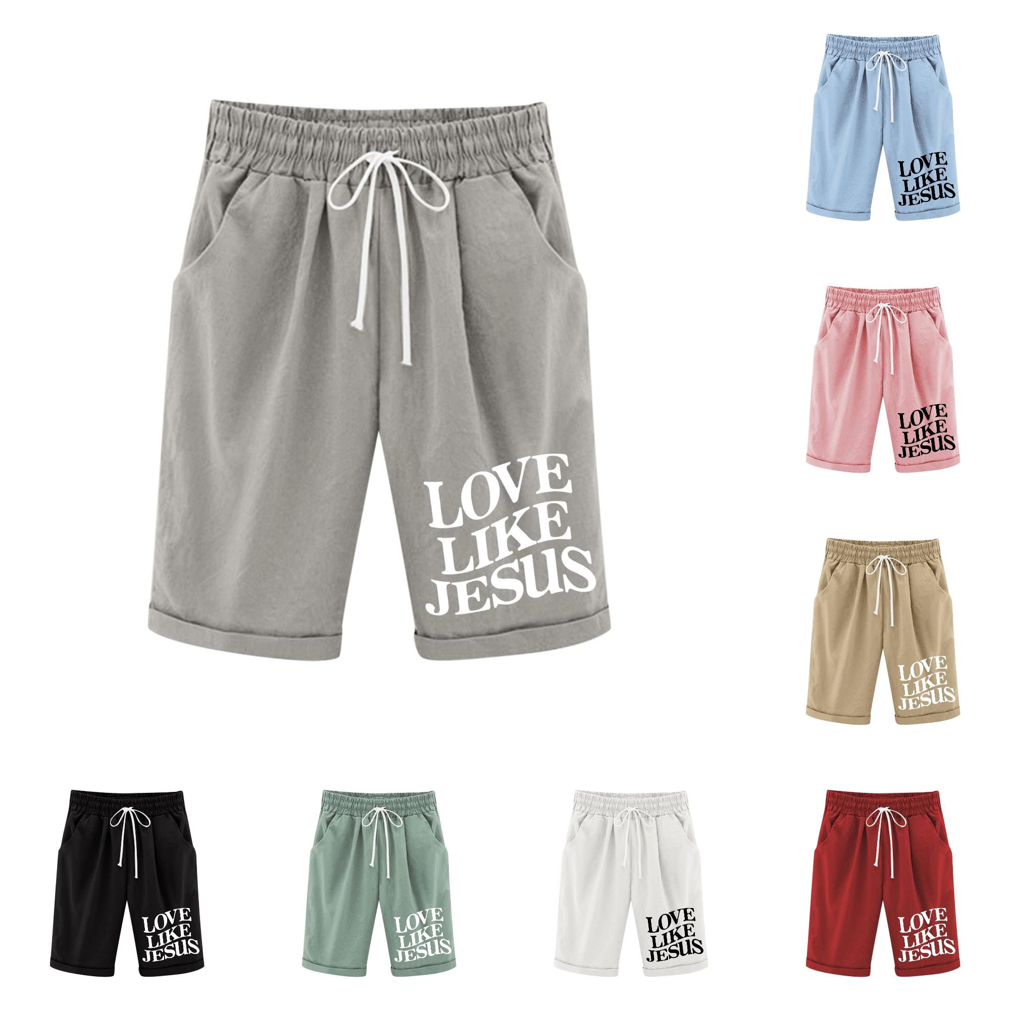 Krdevn Girls Faith Letter Print Knee Length Bermuda Shorts Drawstring Elastic Waist Pocket Shorts for School Summer Daily Wear 12-13 Years
