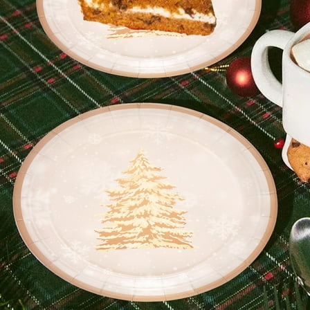 Christmas Tree Paper Plates - 10 Pack 9 Inch Disposable Holiday Dinnerware (Oil-Resistant)