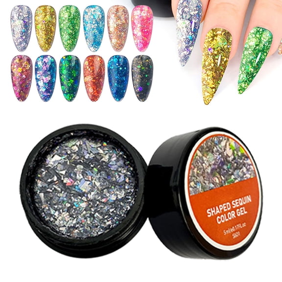 Glitter Nail Gel 01 - Shiny Sequin Nail Gel Platinum Nail Gel Glitter Gel Nail Polish /Led Gel Polish Home Diy Manicure Salon Varnish, Nail Art, Nail Patch, Easter, St. Patrick'S D Makeup Organizers