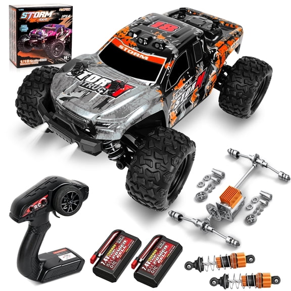 Crislove 1:18 Scale 4WD RC Car,36 km/h High Speed Monster Truck All Terrain Off-Road Remote Control Vehicle with Metal CVD & Waterproof, 2.4GHz Electric Truck with 2 Batteries, Gifts for Boys