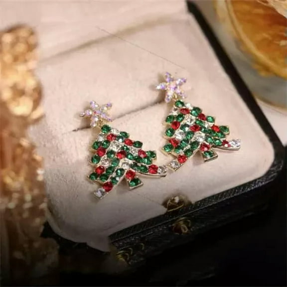 EOEMY 925 Silver Zircon Crystal Christmas Tree Earrings Dangle Women Xmas Wholesale-#6