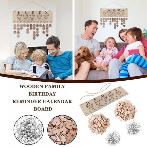 Xihbxyly Calendario de Cumpleaños de Madera, Decoración para Fiestas Diy, Placa de Pared Personalizable, Corazón y Virutas de Madera Redondas, Regalo de Cumpleaños, Boda y Aniversario, Tablero de 40