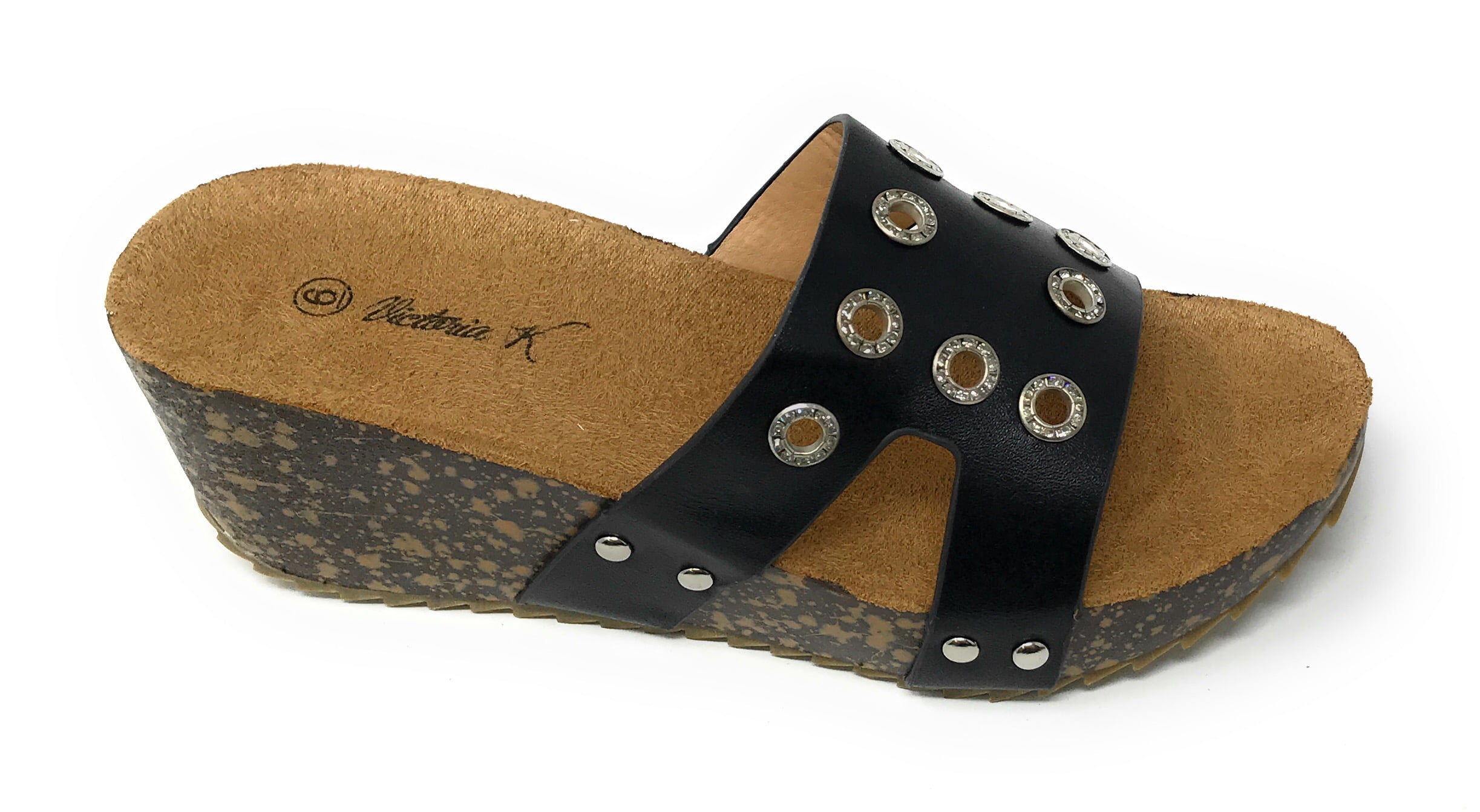 Victoria K Women's Circular Rhinestones Cork Wedge Sandals