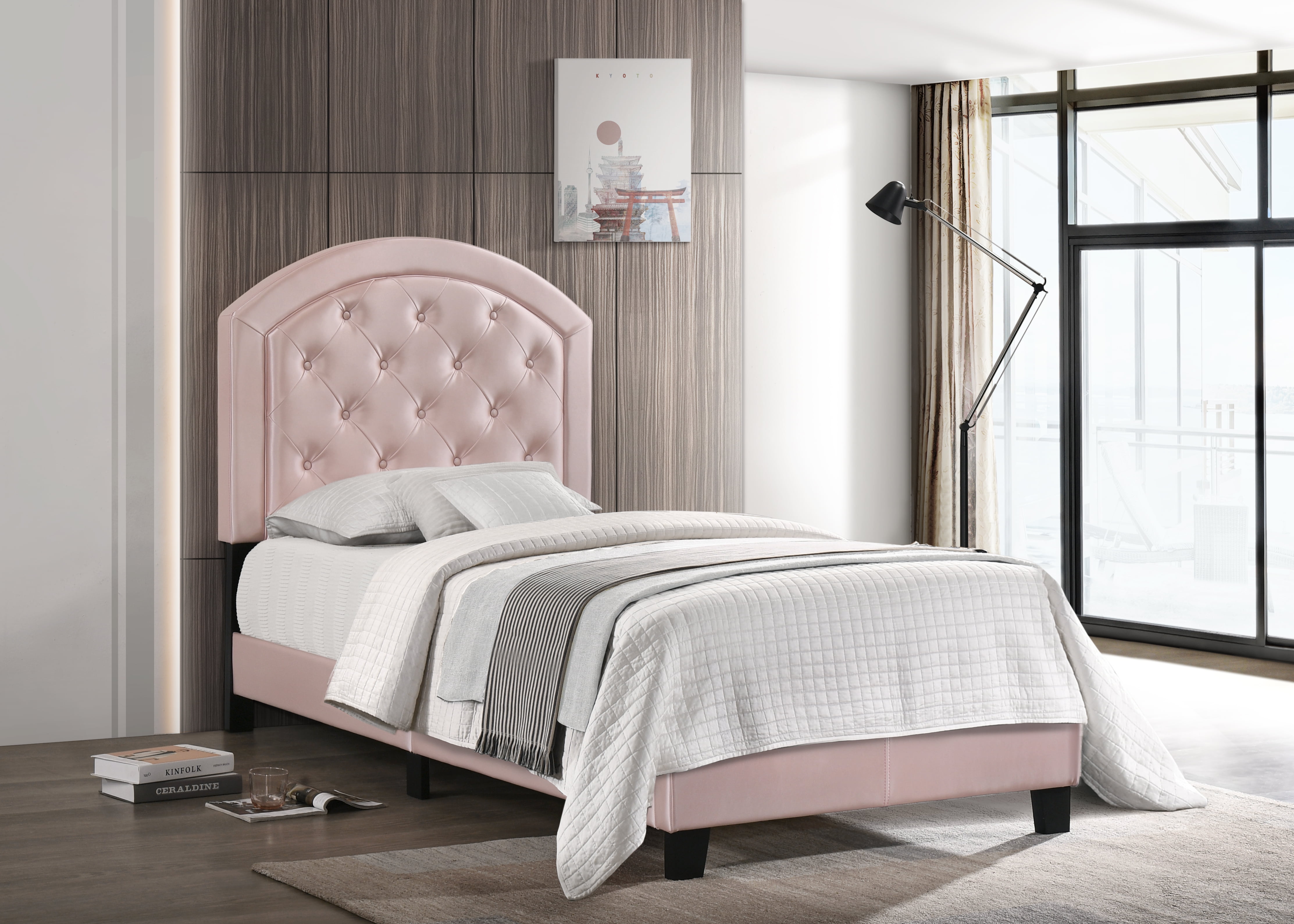 Crown Mark Gaby Kids Platform Bed with Adjustable Headboard and Slats, Pink