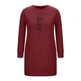 thumbnail image 6 of COSFO Solid Womens Dresses Fall Crew Neck Red Casual Long Sleeve Mini Dresses Loose Waffle Knit Sweater with Pockets Dresses, 6 of 6