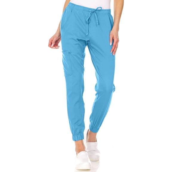 MediChic Womens Scrub Joggers 4-Way Stretch Anti-Wrinkle Moisture-Wicking Elastic Waistband Four Pocket Jogger Pants, Turquoise, L