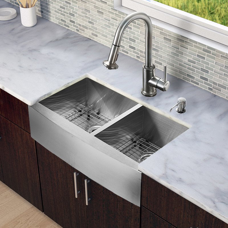 VIGO All in One VG15137 Double Basin Farmhouse Kitchen Sink and Faucet ...
