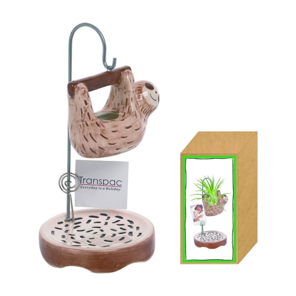 Transpac Ceramic Hanging Sloth Succulent Planter Photo Holder Plant Pot Stand