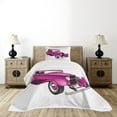 thumbnail image 4 of Ambesonne Hot Pink Quilted Bedspread Set 2 Pcs, Vintage Muscle Car, Twin Size, Magenta Fuchsia Black, 4 of 5