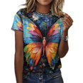 thumbnail image 3 of Colorful Butterfly T Shirts Basic T-Shirt Short Sleeve Ladies Tee Shirt Summer Graphic Clothing, 3 of 5