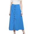 thumbnail image 2 of Women's Cotton A-line Button Front High Waist Front Slit Knee Length Skirt, Color : Blue, Size: XL, 2 of 6