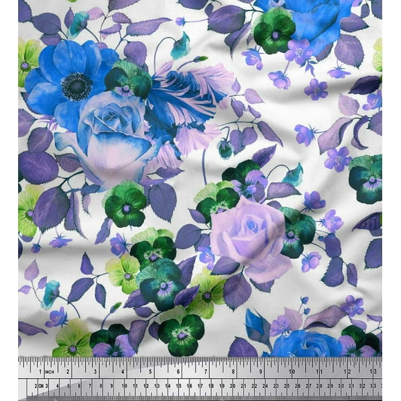 Soimoi Cotton Duck Fabric Rose,Pansy & Anemone Flower Decor Fabric Printed Yard 42 Inch Wide
