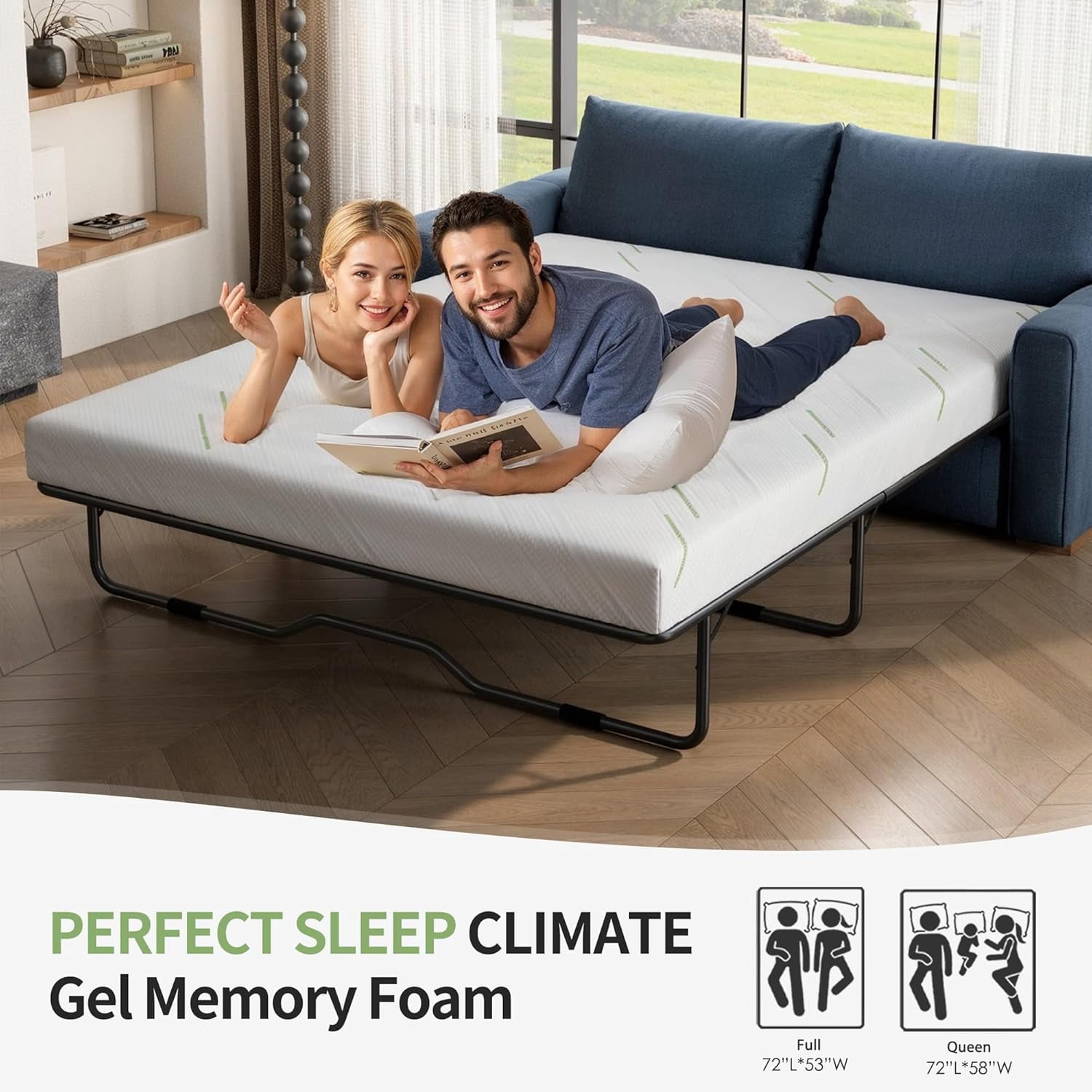 4 Inch Full Size Mattress,Pull-out Sofa Replacement Gel Memory Foam Mattress, CertiPUR-US Certified, Removable Washable Cover, for Couch Beds Guest Rooms, Sofas, RVs & Boats,(Sofa Not Included)