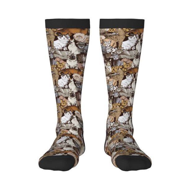 Fotbe Cut Cats Calcetas Divertidas Estampadas para Hombre y Mujer, Calcetas de Algodón hasta la Rodilla para Caminar, Correr, Enfermería y Embarazo