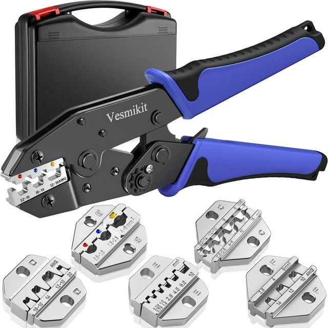 Juego de herramientas de crimpado Vesmikit de 6 piezas con carraca y 6 matrices