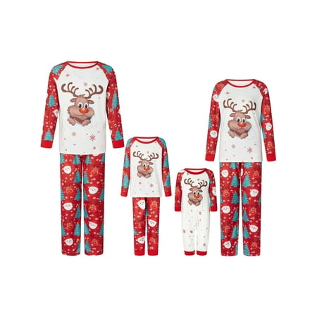 

Thaisu Christmas Pajamas for Family Matching Family Christmas PJs Sets Deer Print Top Sleepwear