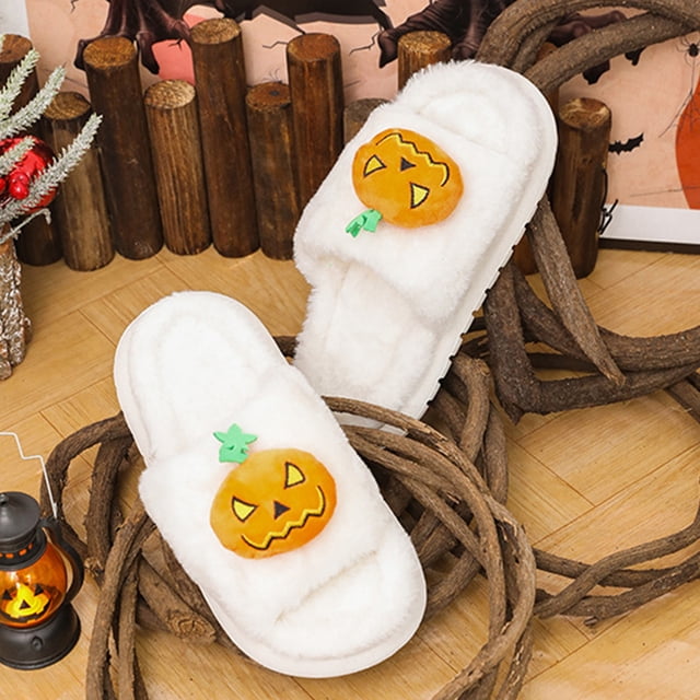 Pantufla Zapatillas de calabaza para Halloween, pantuflas mullidas de felpa, antideslizantes, divertidos regalos de Halloween Likrtyny Tenis De Mujer Tenis De Hombre