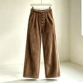 thumbnail image 5 of Karymi Women's Pants Solid Plush Fuzzy Wide Leg Pants, Elastic Waist Decorative Button Front Warm Fluffy Long Trousers, 5 of 5