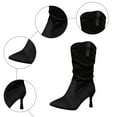 thumbnail image 5 of Rokment Womens Slouchy Stiletto Wide Calf Dress Boots Fall Winter Fashion Suede Pointed Toe High Heels Slip on Dressy Pumps Mid Calf Tall Boots for Ladies Black Size 6, 5 of 8