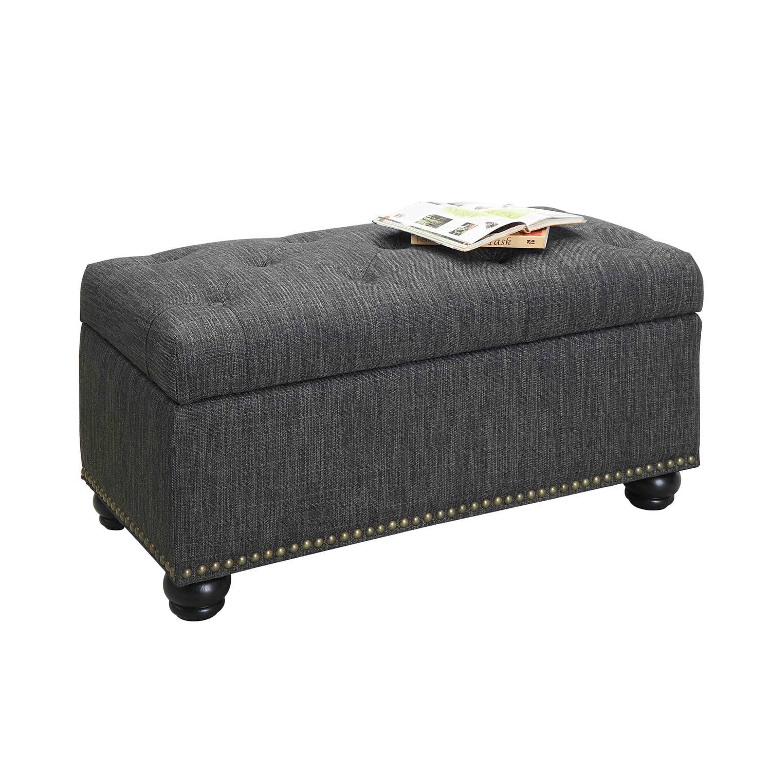 HomeStock Eclectic Elegance Storage Ottoman 35.5" - Contemporary Foot Stool and Bench with Hinged Lid for Living Room, Dining Room, Office, Dark Charcoal Gray Fabric
